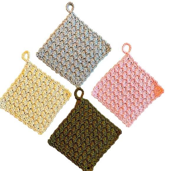 Set of 2 Crocheted Washcloth Crocheted Dishcloth with Hanging Loop 100% COTTON - Picture 9 of 9